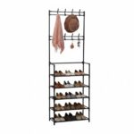 DASCK – Mueble Recibidor con Perchero y Zapatero de 5 Baldas – Negro