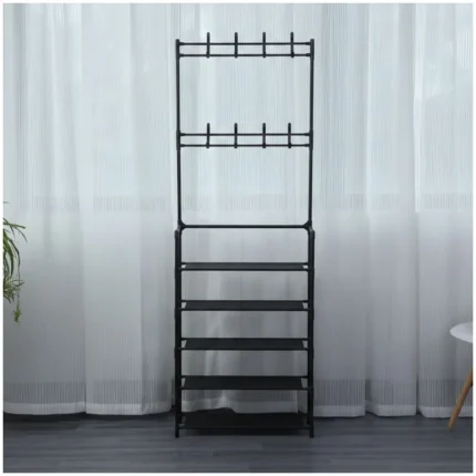 Mueble Recibidor con Perchero y Zapatero 5 Baldas - Negro 2