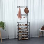 DASCK – Mueble Recibidor con Perchero y Zapatero de 5 Baldas – Negro - Imagen 3