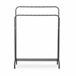 DASCK – Perchero de Pie Doble con Estante, 110 cm, Metálico – Negro