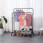 DASCK – Perchero de Pie Doble con Estante, 110 cm, Metálico – Negro - Imagen 6