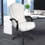 DASCK Sillón de Oficina Altura Ajustable Cuero Sintético Silla Director Blanca - Imagen 4