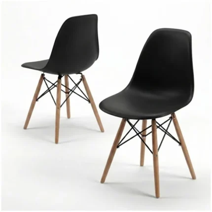 Silla Nórdica Negra Estilo Escandinavo Patas de Madera 2
