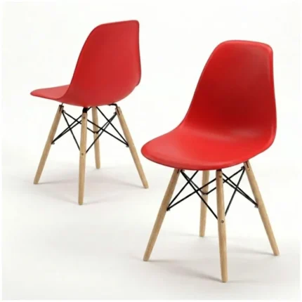 Silla Nórdica Roja Estilo Escandinavo Patas de Madera 2