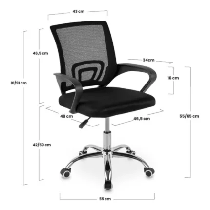 Silla de Oficina Ergonómica Base Cromada con Ruedas 2