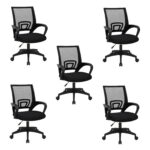 DASCK - Pack 5 Sillas de Oficina Ergonómica de Malla con Ruedas 360° – Pie Negro