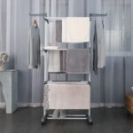 DASCK – Tendedero Plegable con Ruedas, 3 Niveles y Ancho Ajustable – Gris - Imagen 2